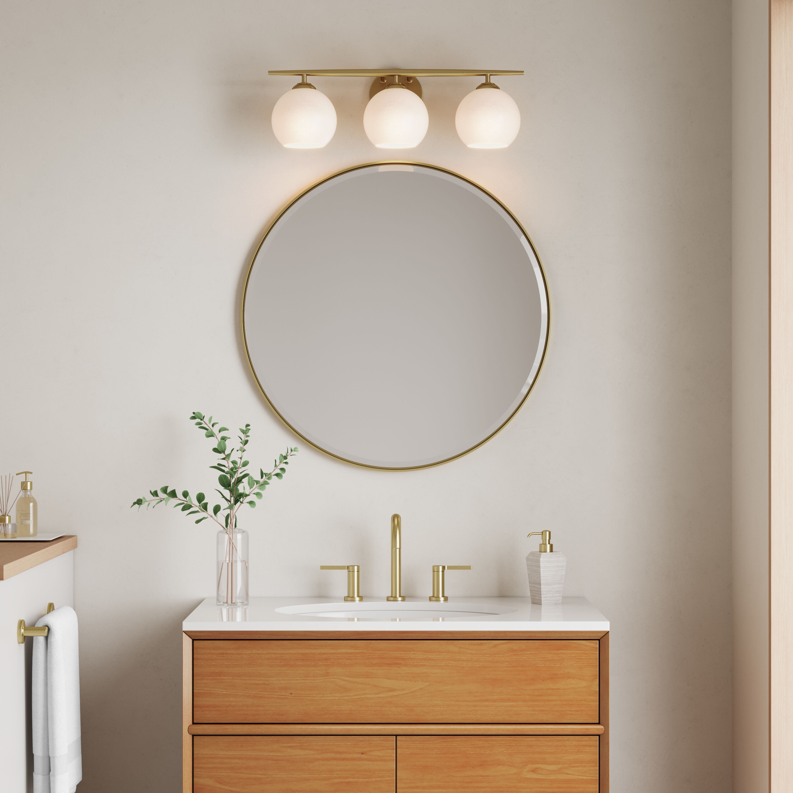 Kimorra 3 Light 24 inch Vintage Brass Bathroom Vanity Light Wall Light